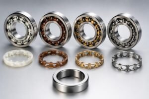 Bearing cage types comparison showing material performance characteristics