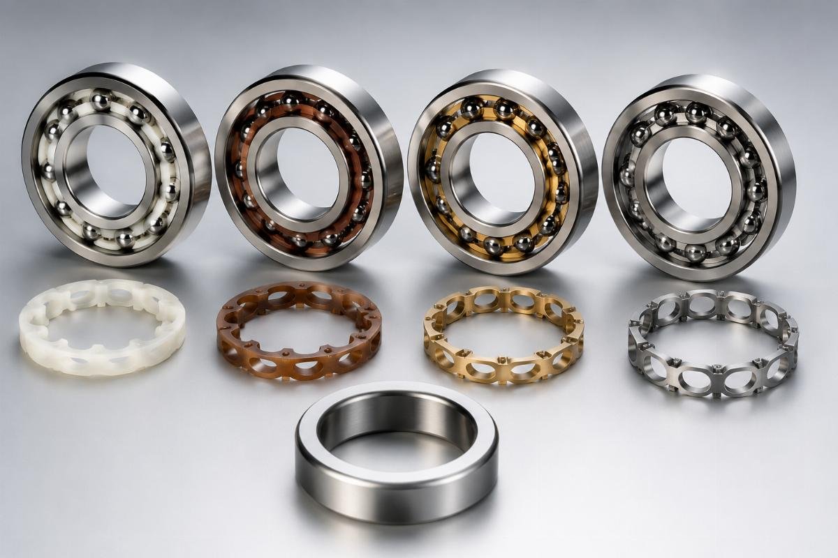 Bearing cage material selection guide for industrial applications Bearing cage types comparison showing material performance characteristics