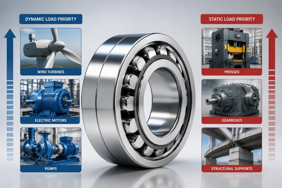 Rotating equipment like wind turbines requires dynamic load focus while stationary systems like presses need static load analysis Application matrix showing dynamic vs static load priorities for industrial equipment types